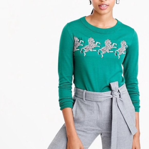J. Crew Sweaters - J. Crew Tippi wool green pullover zebra XS